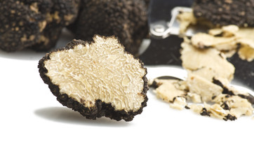freshly harvested truffles  and sliced close up