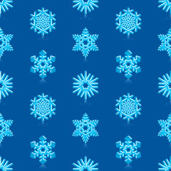 Glossy 3d Modern Deep Blue Snowflakes Pattern