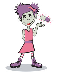 Cute little girl holding a pill