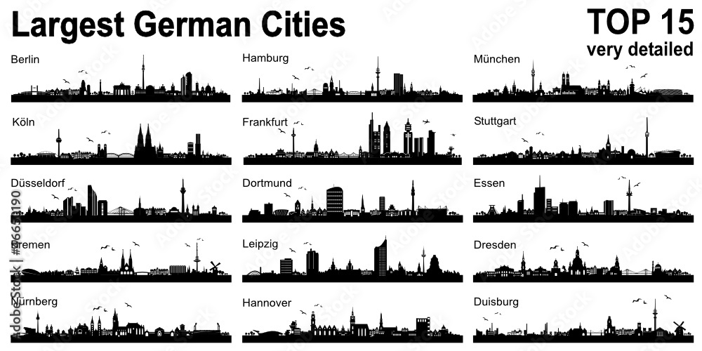 Fototapete Set Skylines - 15 largest german cities