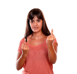 Angry young woman giving you the fingers