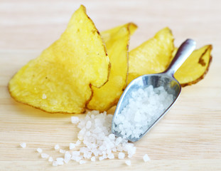 Homemade potato chips with sea salt