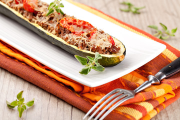 Zucchini halves stuffed with minced meat