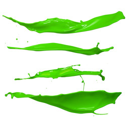 Green paint splashes collection on white background