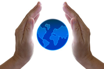 abstract globe in the hand, protect our world