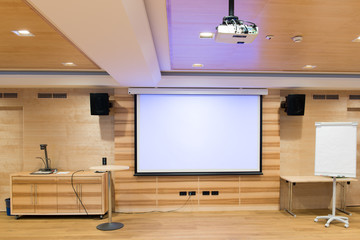 modern wooden conference room with multimedia environment