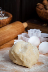 Raw dough with baking ingredients