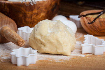 Raw dough with baking ingredients