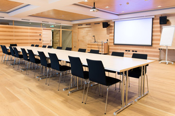 modern wooden conference room with multimedia environment