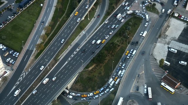 Aeral View of A Traffic Jam in Istanbul, Levent Region, Turkey.