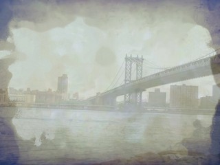 Fototapeta na wymiar Grunge panorama z Manhattan Bridge