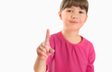 Girl touch screen isolated