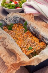pie with lentils and vegetables - obrazy, fototapety, plakaty