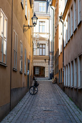 Bicycle in narrow street of Stockholm