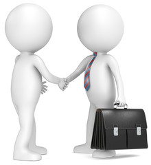 3D little human character shaking hand with Businessman