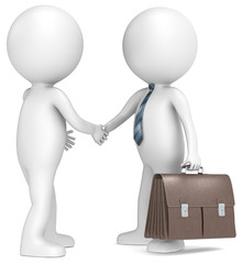 3D little human character shaking hand with Businessman