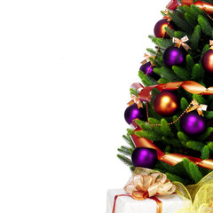 Decorated Christmas tree on white background