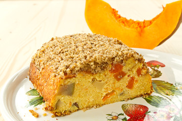 Curd cake with pieces of pumpkin