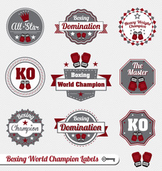 Obraz premium Vector Set: Boxing World Champion Labels and Icons
