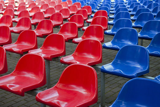 Red and blue stadium seats