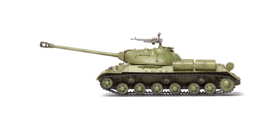plastic model of soviet heavy tank isolated on white background