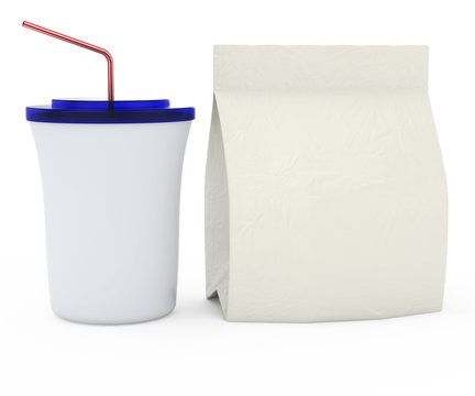 plastic cup and paper bag