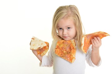 little girl eating pizza