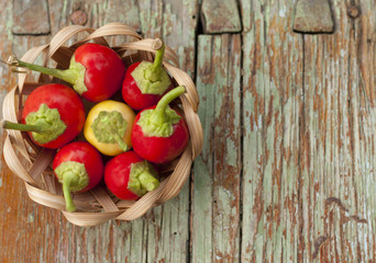 chili peppers in a basket