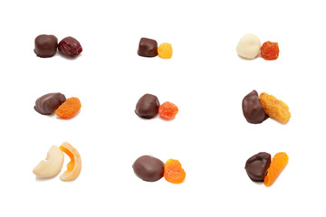 Set from dried fruit in chocolate. Hand made candy