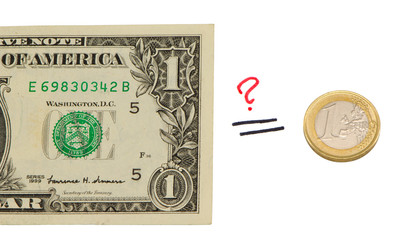 concept compare usd dollar and euro coin money