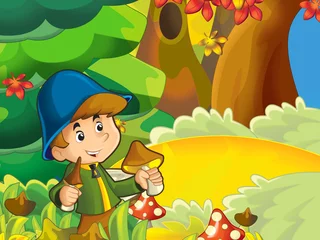Photo sur Plexiglas Animaux de la forêt La fille sur le champignon - cherchant les champignons