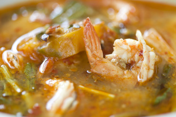 Tom Yum Kung or Spicy shrimp soup as Thai delicious food