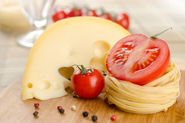 pasta, cheese and vegetables. ingredients