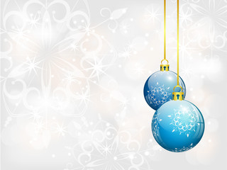 christmas background with two blue balls