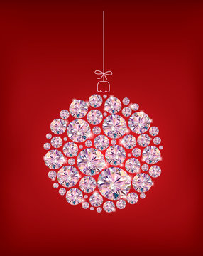 Diamond Christmas ball on red background