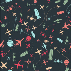 Vector seamless pattern. Airplanes and sky set © iKatod