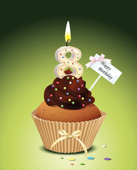Cupcake mit Geburtstagskerze die Zahl 8