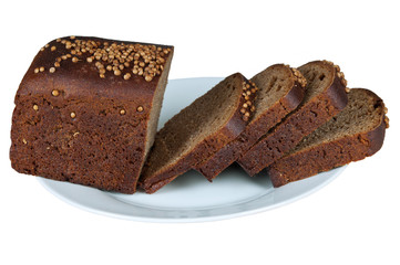 black rye bread on a white background