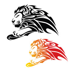 Obraz premium Tribal lion in jump tattoo