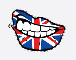 Naklejka premium Curled lips with Great Britain flag