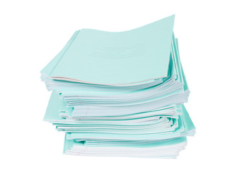 Heap of blue notebooks