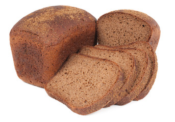 Loaf of rye bread and four slices