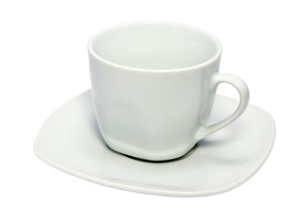white cup on a square saucer