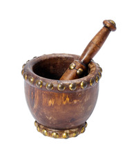 wooden mortar with a pestle