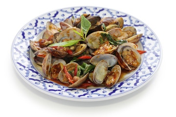 stir fried clams with roasted chili paste and thai sweet basil