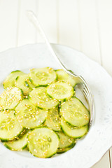 Fresh cucumber salad on a plate