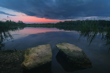 still evening on lake beach