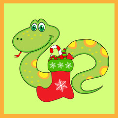 Green snake of with Christmas Boots