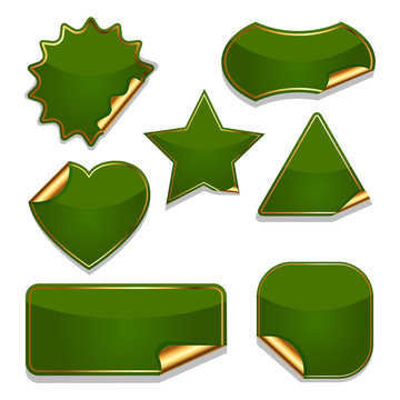Set of blank green stickers isolated on white