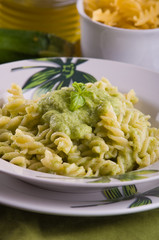 Pasta with zucchini pesto.